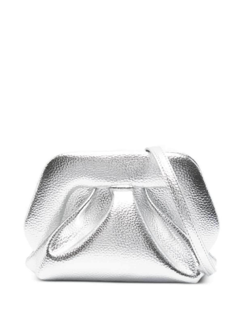 THEMOIRe Metallic Silver Faux Leather Magnetic Closure 2 Way Clutch Bag NEW